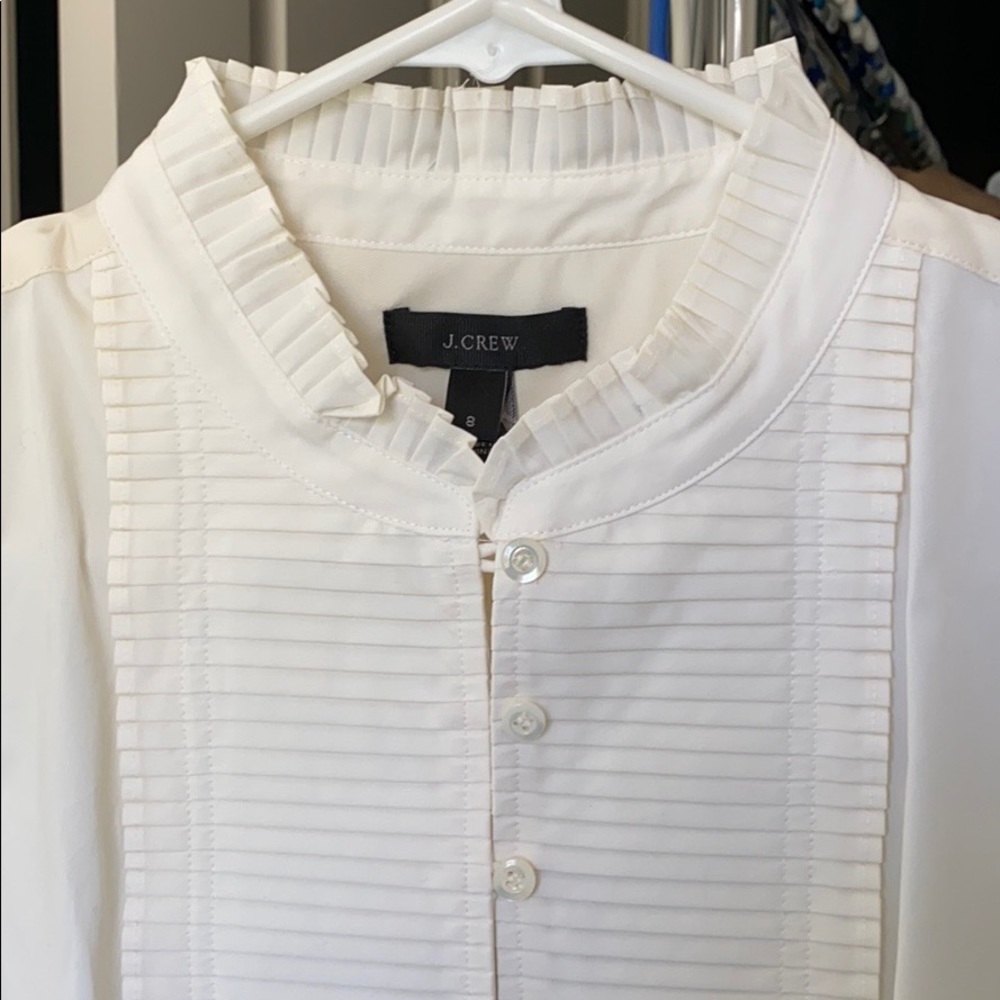 J. Crew White Pleated Ruffle Collar Sleeveless Top